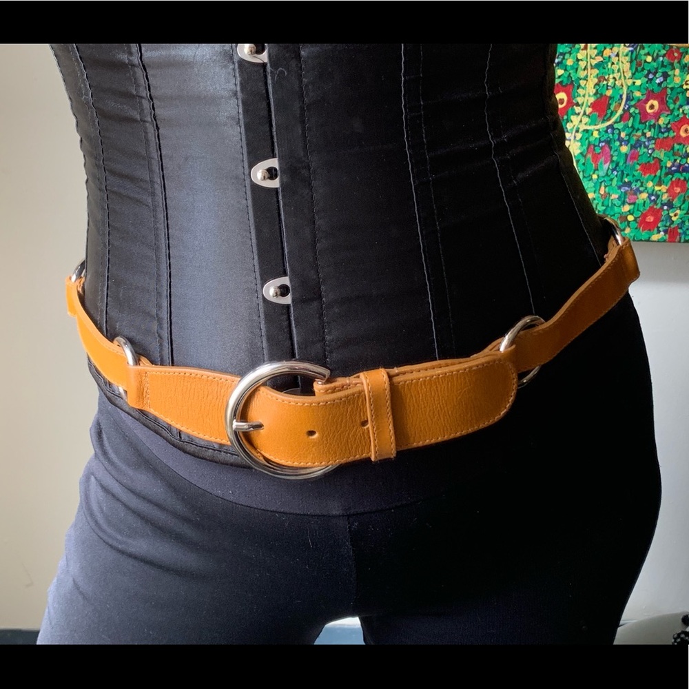 FURLA Genuine Leather Camel Big Rings Long Belt